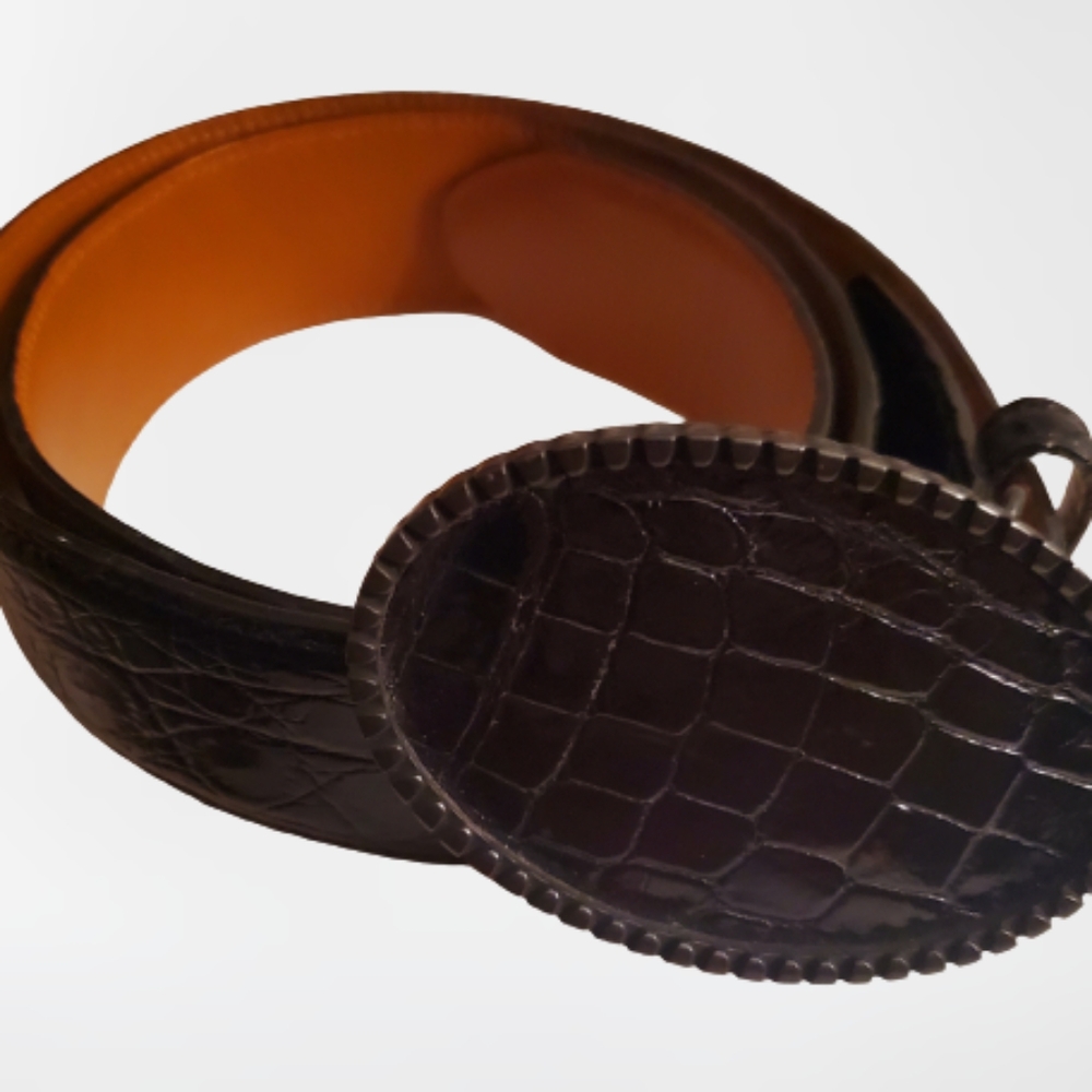 LOI Black Genuine Crockodile Belt and Buckle
